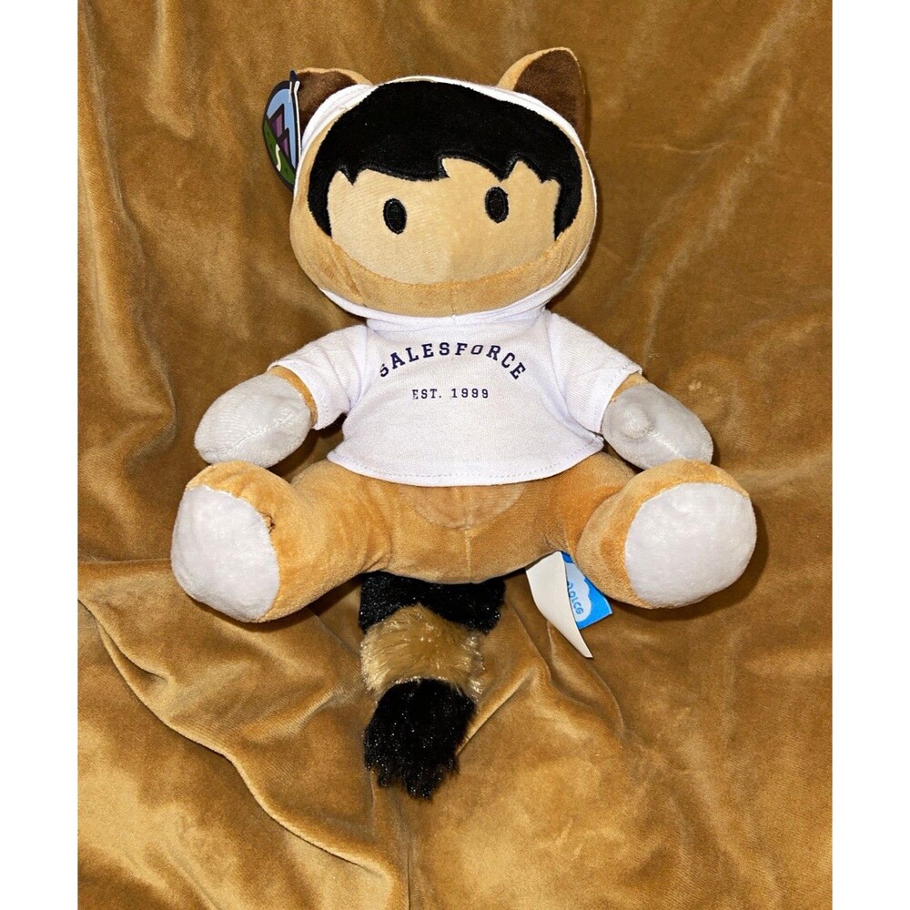Salesforce Trailhead Raccoon Plush Stuffed Animal Hoodie, Brown/White/Black Tags